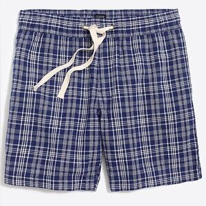J Crew Men’s Blue White Plaid Elastic Waist Linen Blend Chino Dock Shorts SZ S M